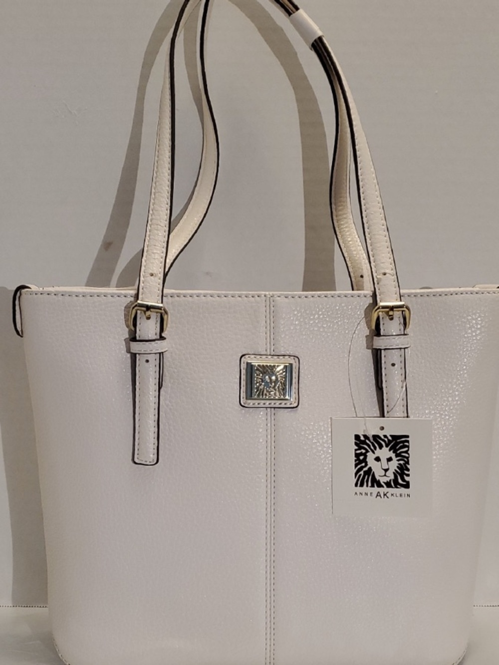 Anne Klein Pebbled Leather Tote Eggshell White with gold  - NWT Note Call Outs